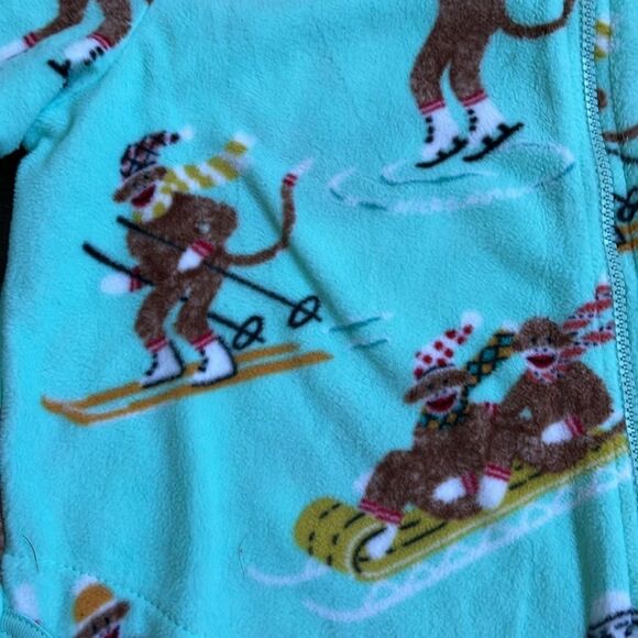 Nick & Nora Size Small One Piece Pajamas Sock Monkey Suit Union Suit Teal - Picture 5 of 8